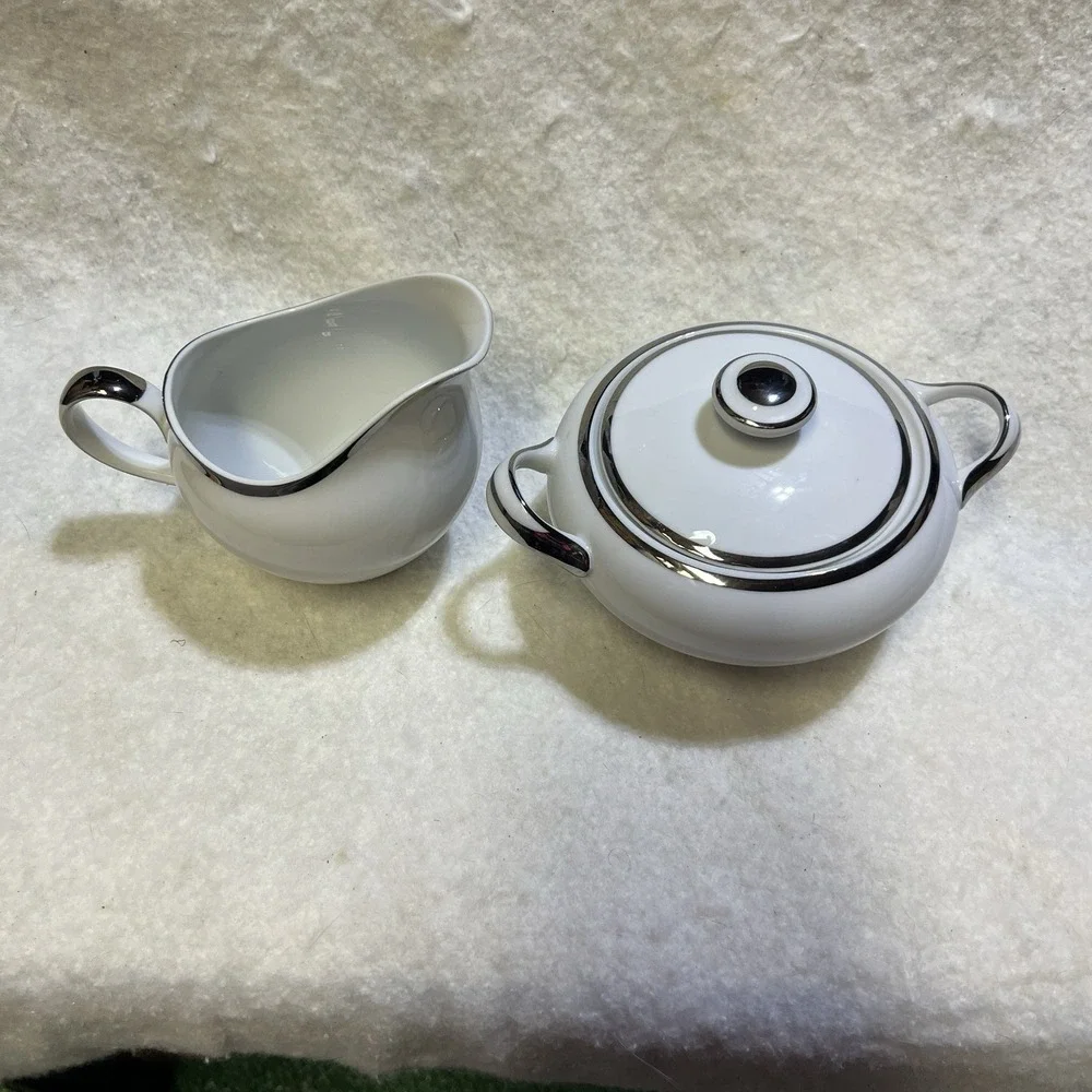 Harmony House Moderne pattern Sugar And Creamer Set Japan # 3545 VTG